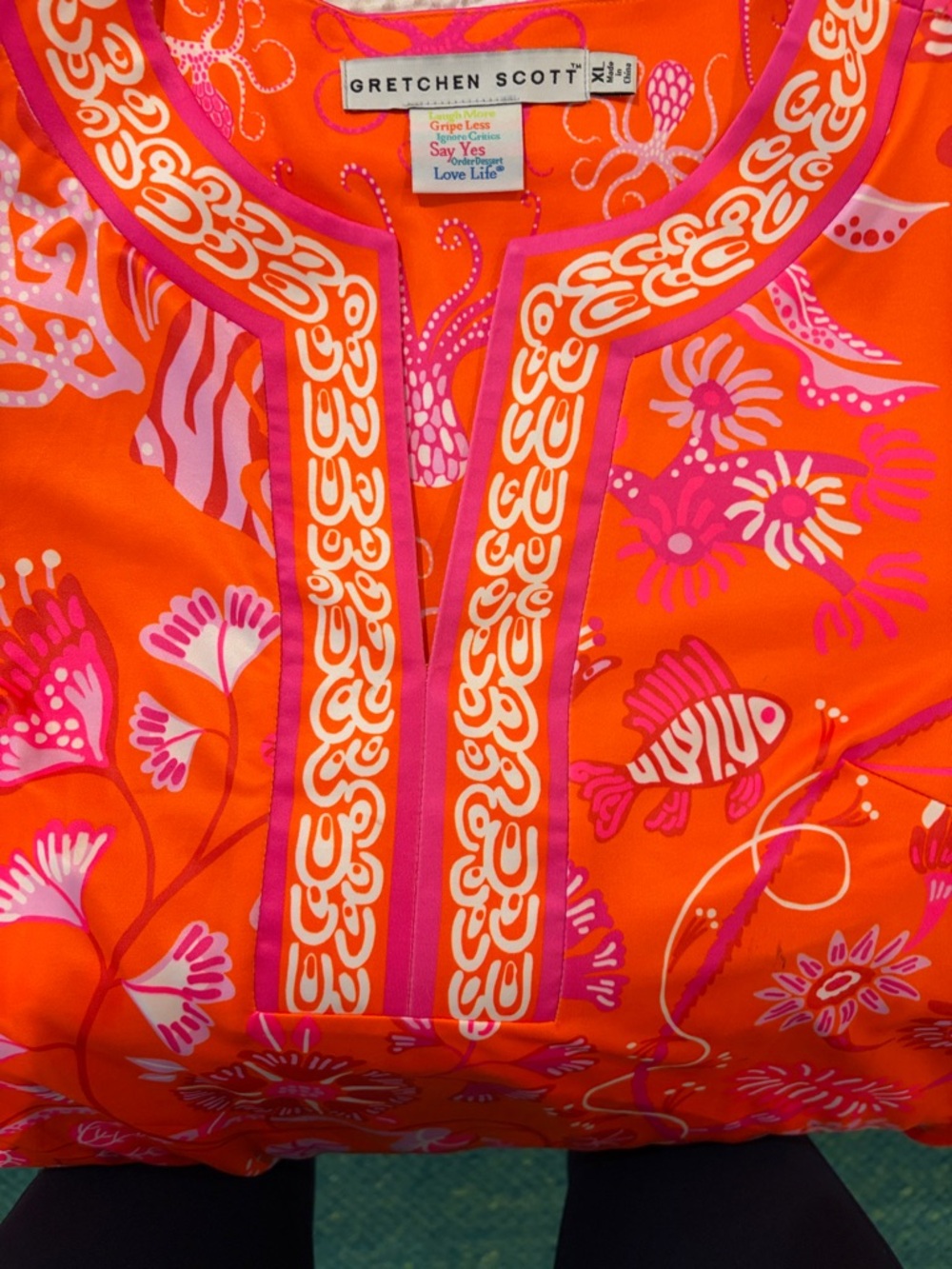 Gretchen Scott Bright Orange Tunic with Pink Floral Trim - Picture 3 of 5